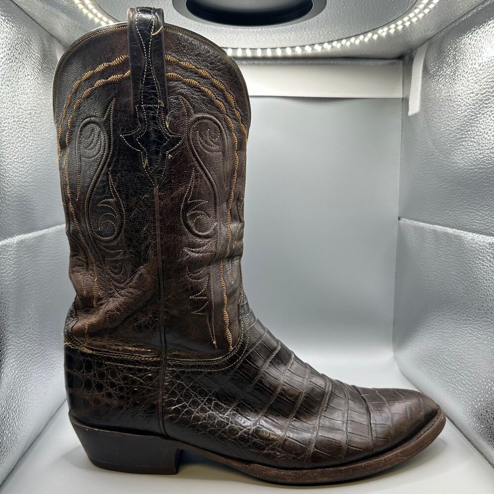 Lucchese Classics Caiman Belly Boots Men Size 12 D Brown Handmade in USA